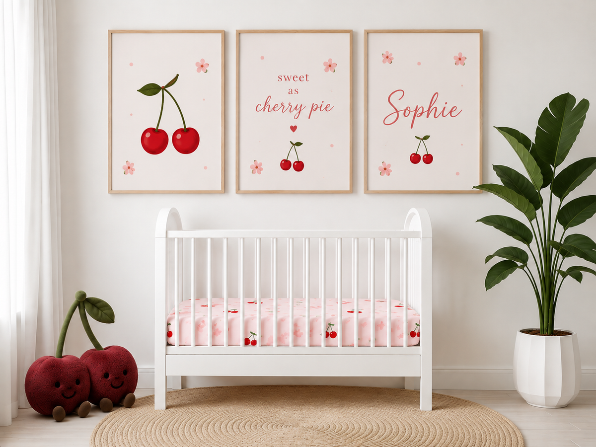 Cherry Belle organic cotton waterproof fitted sheet